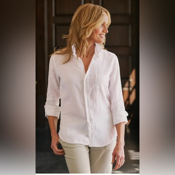 Frank & Eileen Barry Italian Linen Button Down Shirt White , size XS - Picture 12 of 12